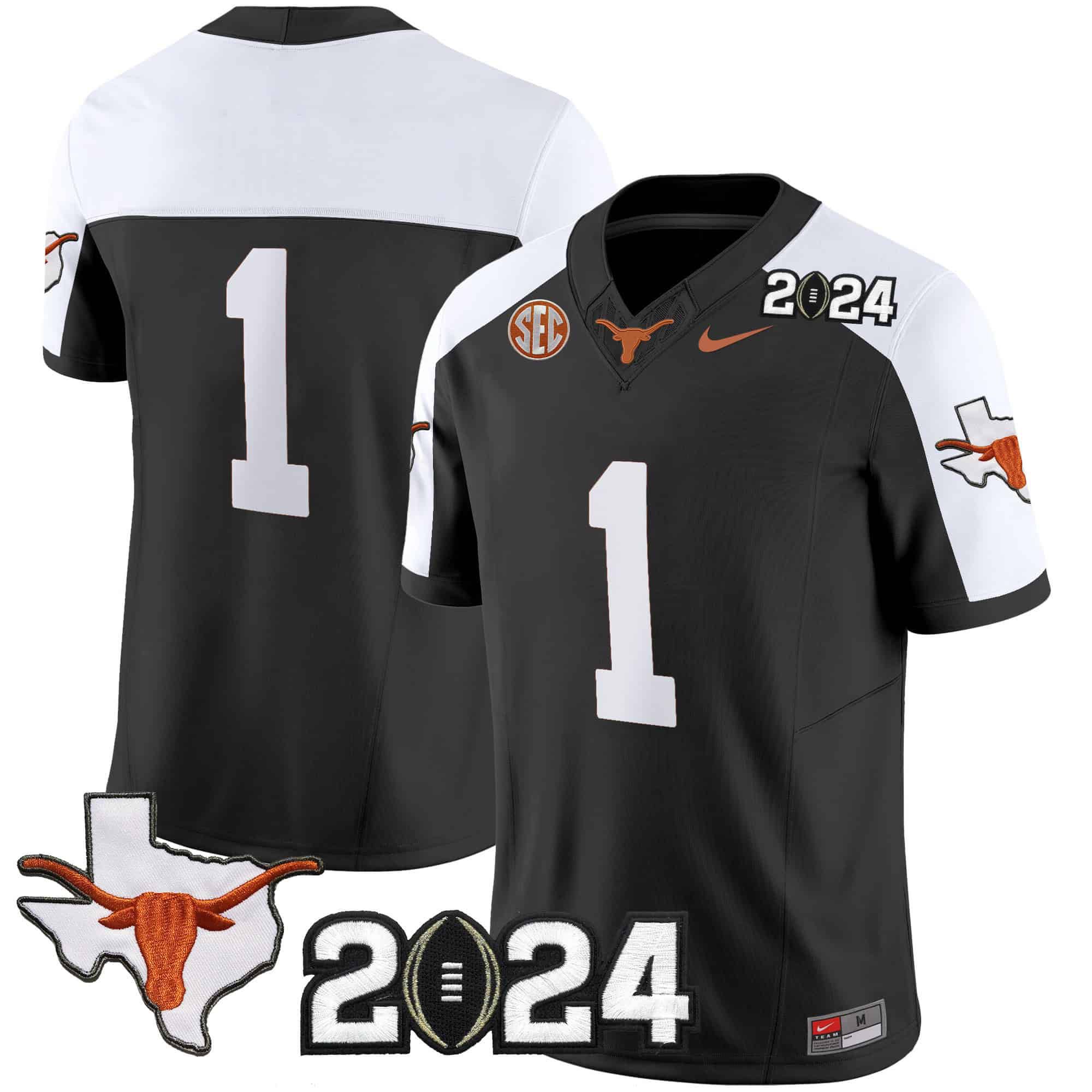 Men Texas Longhorns #1 No Name Black 2024 Nike Vapor Limited NCAA Jersey